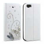 Wholesale Apple iPhone 5/5S Crystal Diamond Flip Wallet Case (White)